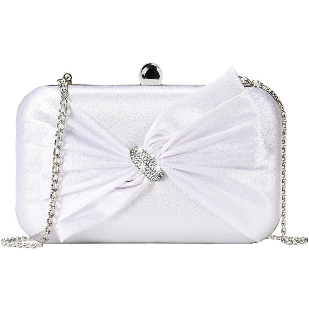 Satin Rhinestone Bow Clutch Purse Clutch Handbag with Chain Strap